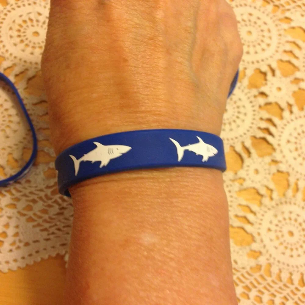 Sharks!  blue and white stretch  bracelets